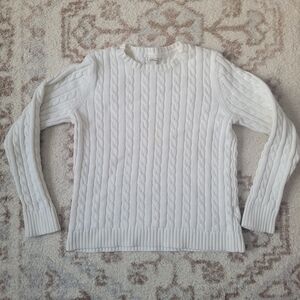 L.L. Bean White Cable Knit Sweater